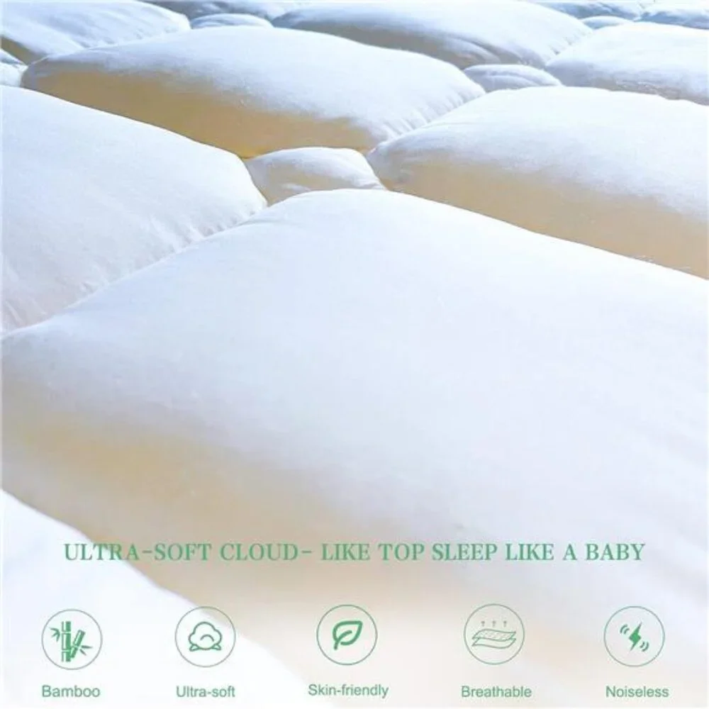 Queen Size Mattress Pad Cooling Rayon from Bamboo, Quilted Fitted Protector